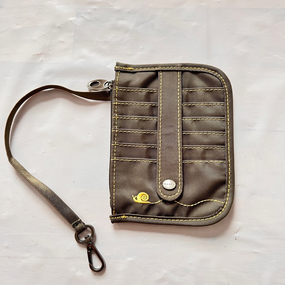Mosey Life Wristlet Wallet Card Holder khaki color   yellow embroidery logo nWOT